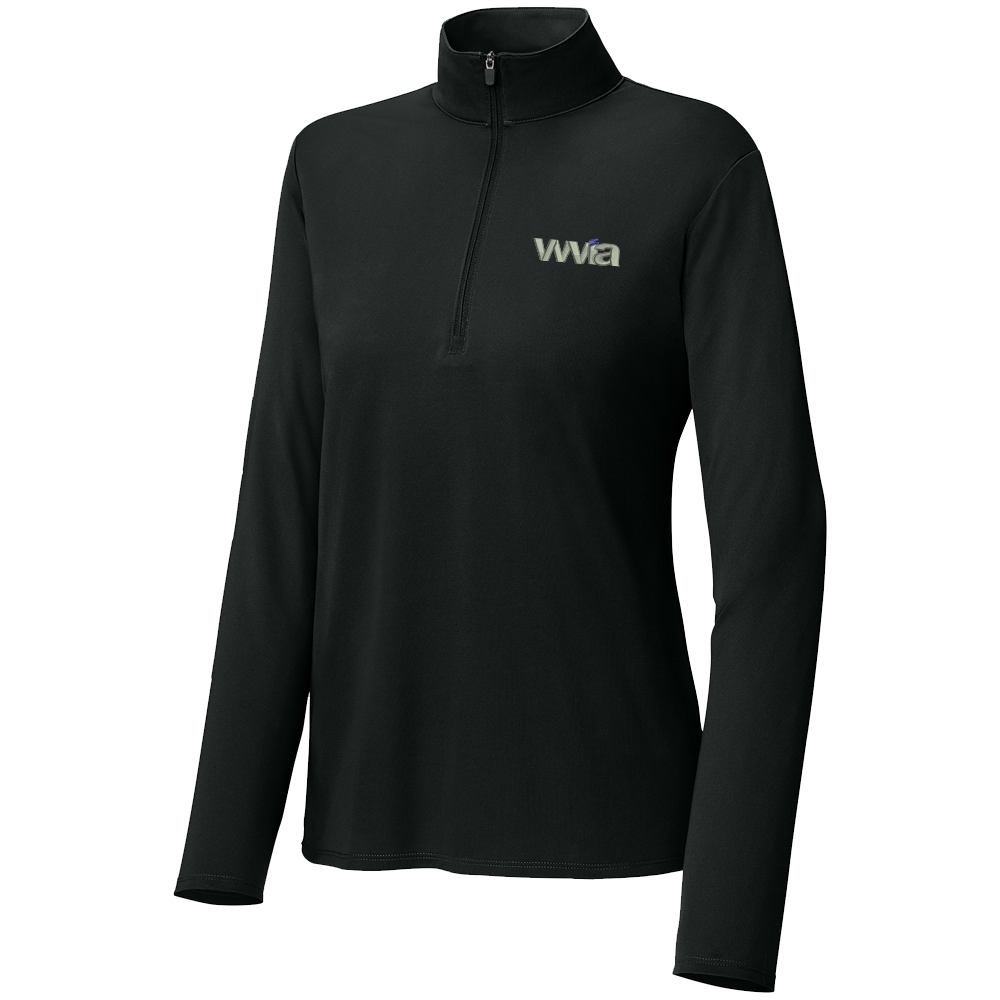 [LST672- S- Black] WVIA  Women's Micropique Sport-Wick® 1/4-Zip - Embroidered (Black, S)