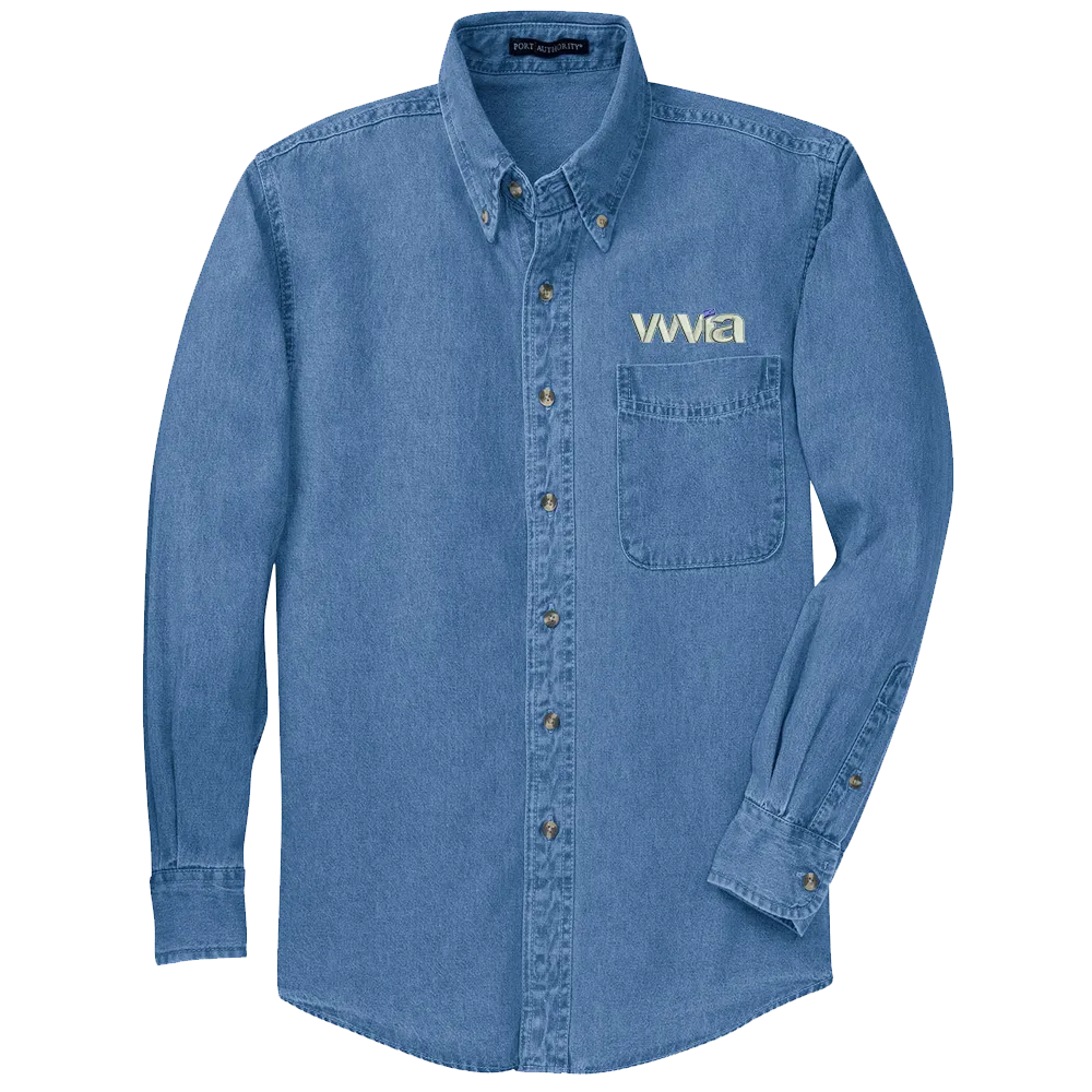 [S600-S-Faded Denim] WVIA Long Sleeve Denim Shirt (S)