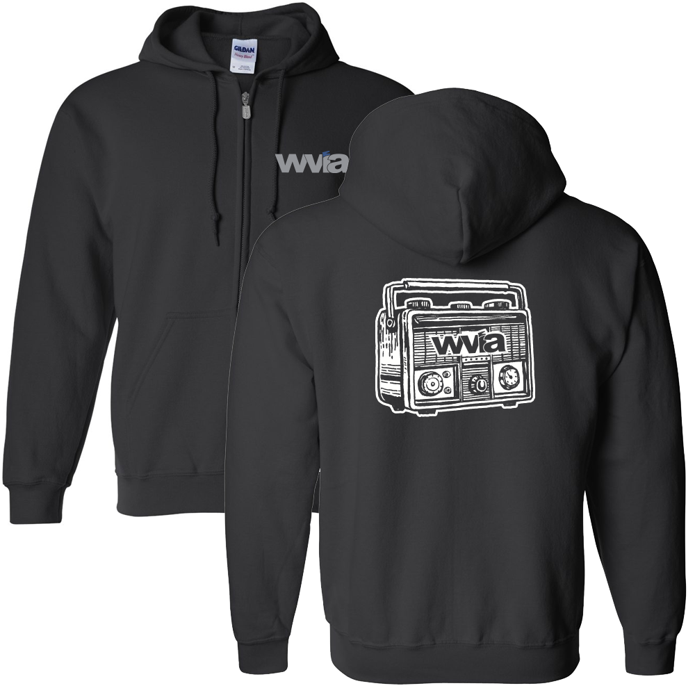 [18600-S-Black] WVIA Vintage Radio Full-Zip Hoodie (S, Black)